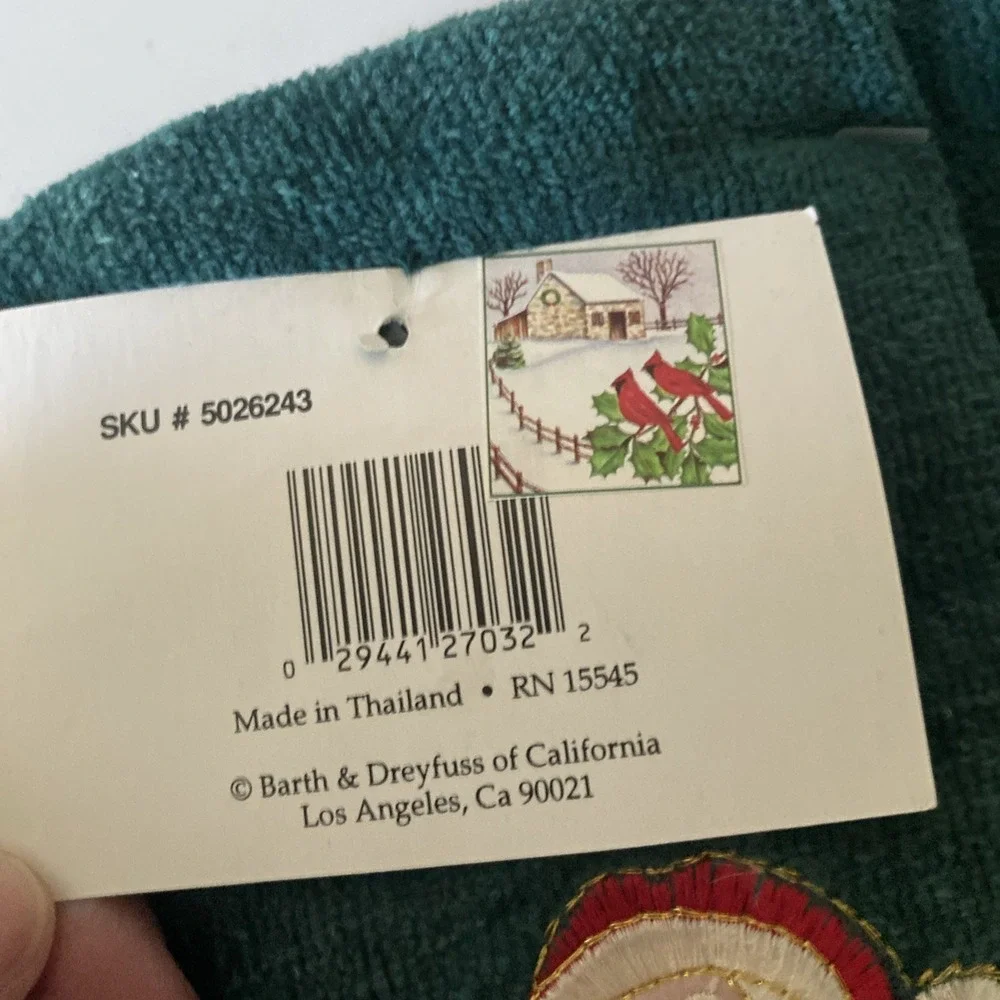 Set of 3 VTG Holiday Bathroom Towels Set Santa Claus Green Bath Hand Towel